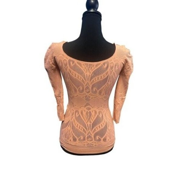 FREE PEOPLE WOMEN Lace Style Tan Long Sleeve Top STRETCHY COUNTRY COTTAGE SCANDI - Picture 2 of 3